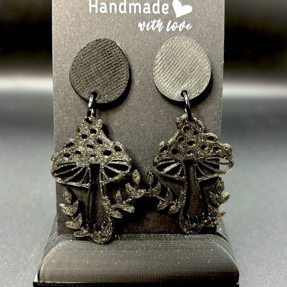Sparkly Black Mushroom Earrings - Picture 3 of 7